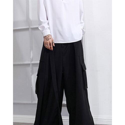 Chao brand big pocket functional tooling wide leg pants mens autumn and winter loose casual skirt pants floor dragging solid co