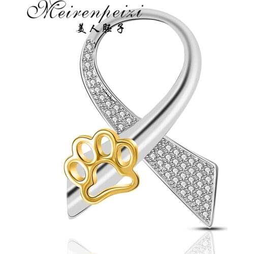 Meirenpeizi Pet Paw Print Bow Tie Brooch Bow Cat Claw Dog Claw Animal Remembrance Ornament Pin Dog and Cat Gifts