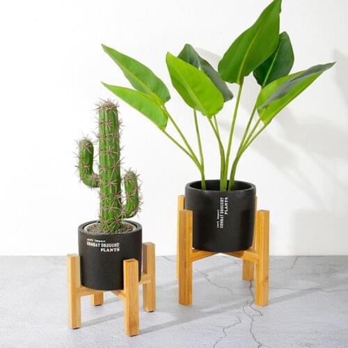 Bonsai Holder Home Balcony Bamboo Wood Flower Pot Holder with Foot Pad Smooth Surface Modern Shelf for Office Free Standing