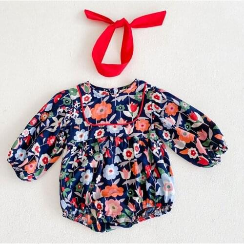 Spring Autumn Paragraph Baby Romper Large Flower Print Long-Sleeved Leotard Climbing clothes Newborn Baby Girl Clothes