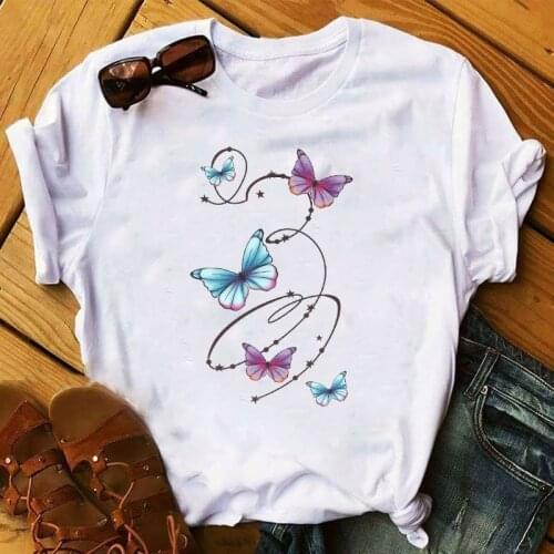 Women 2020 Cartoon Butterfly Print Fashion Cute T Shirt Womens Top Aesthetic Clothes Ladies Stylish Tshirts Sweet Tee T-Shirt