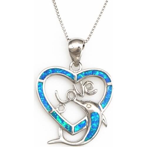 JPN0121 Dolphin with heart-shaped opal pendant necklace, used for womens home gifts