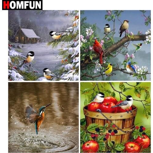 HOMFUN Paint With Diamond Embroidery "Animal bird fruit" Diamond Painting Full Square Round Picture Of Rhinestone Decor