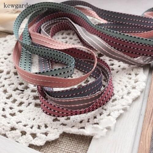 Kewgarden 3/8" 10mm Dottle Line Stripe Satin Ribbons Handmade Tape DIY Bowknot Ribbon Cowboy Element 10 Meters