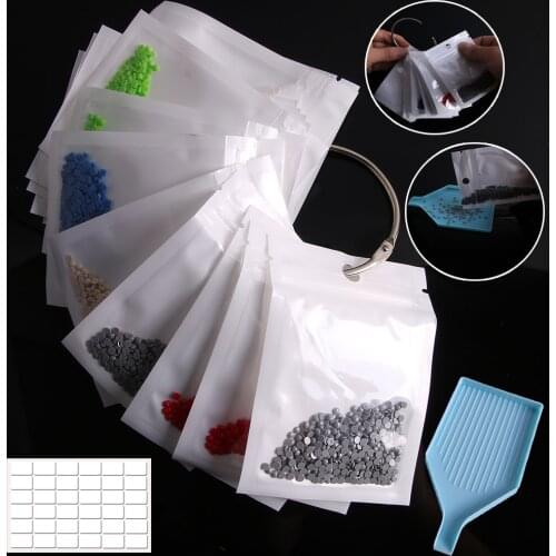 57 Pieces Diamond Painting Storage Containers Self-Seal Bags with Loose Leaf Binder Rings Diamond Tray Sticker Lable Sheets