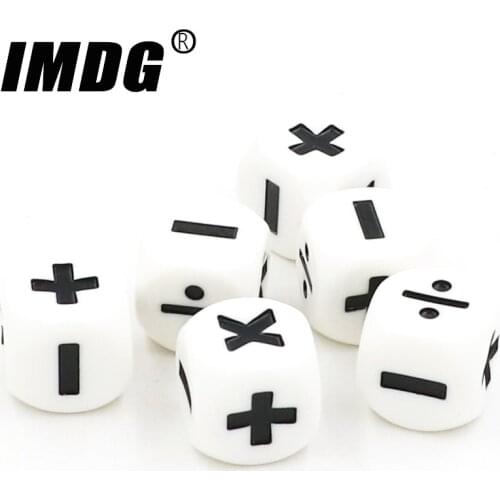 6pcs/Pack Plus Minus Multiply Symbol Dice 16mm Black White Resin Mathematics Calculation Dice #16 Round Corner Teaching Dice