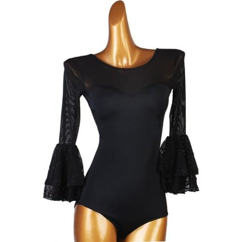 Latin Dance Body Suit Long sleeve Onesies Practice Clothes Profession Custom Female adult Child Top Performance Clothing