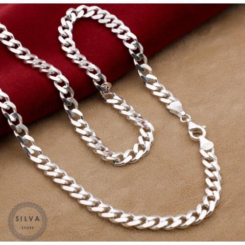 Silva Original 925 Sterling Silver 6mm Necklace for Men S925 Silver Fashion Jewelry Gift Mens Cable Chains