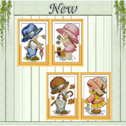 Seasons baby autumn winter girl kids painting counted print on canvas DMC 11CT 14CT Cross Stitch kits embroidery needlework Sets