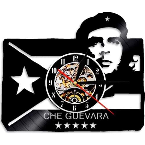 Ernesto Che Guevara Revolution Leader Vinyl Record Wall Clock Portrait Cuba Hero Wall Hanging Watch Living Room Interior Decor