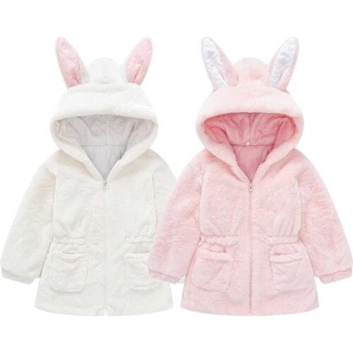 2021 New Winter Baby Girls Clothes Faux Fur Coat Hoodie Warm Jacket Kids Cute Rabbit Ears Coats Children Hooded Outerwear 1-7Y