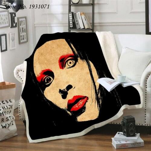 NEW Marilyn Manson 3D Printed Fleece Blanket for Beds Thick Quilt Fashion Bedspread Sherpa Throw Blanket Adults Kids 05