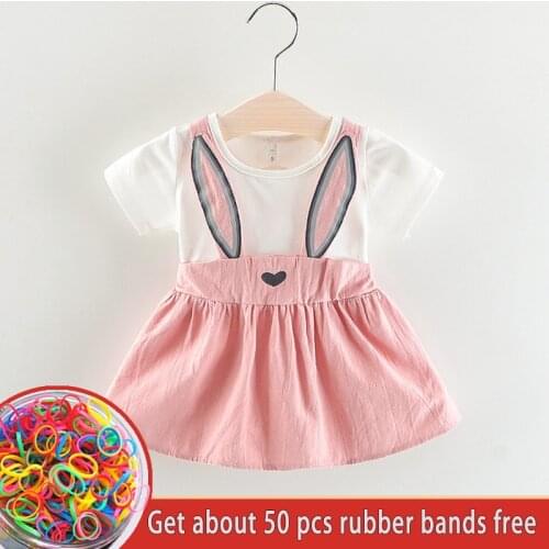 2020 Girl Cartoon Rabbit Princess Dress Summer Baby Kids Short Clothes Children Cute Party and Wedding Dresses for Girls 1-2T