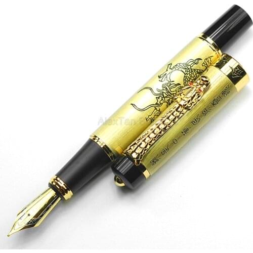 Jinhao Portable Vintage Fountain Pen Medium Nib, Descendants of The Dragon, Brassy Writing Office Home School Gift Pen