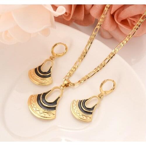 Handmade crystal BAG Pendan Necklaces Earrings Gold Color PNG Jewellery Set Papua New Guinea Wedding party women girls gifts