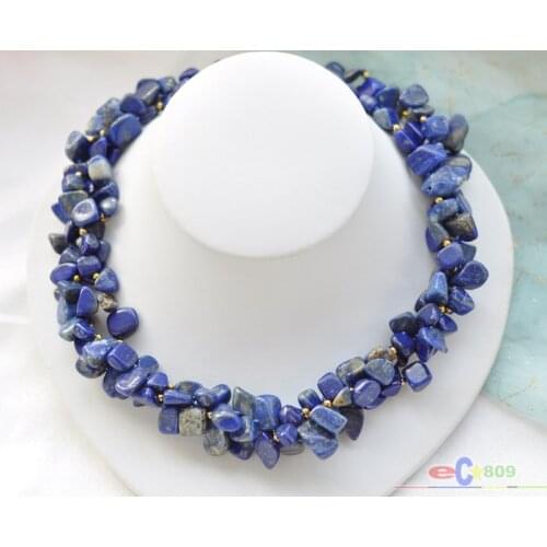S1414 3row 17" 14mm blue massive lapis lazuli necklace