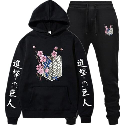 New 2 Pieces Set Attack on Titan Print Hoodie+Pants Tracksuit Men Women Sportswear Sweatshirt Streetwear Pullover Suit Sudaderas