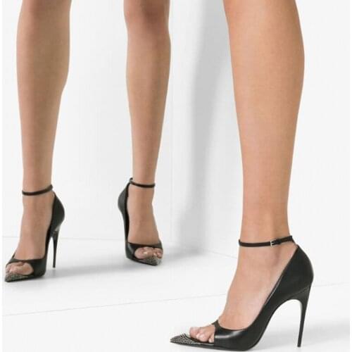 2021New Summer Pointed Toe Pumps Women Stiletto High Heels Shoes Women With Rhinestone Rivet Sexy Ladies Party femmes chaussures