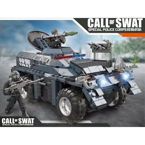 Military swat mega block 1:36 scale action figures super police Dodge Ram Tyrannosaurus Rex Anti riot armored vehicle brick toy