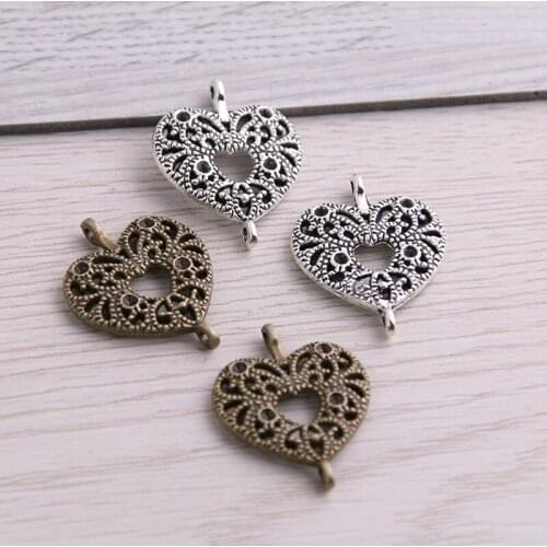 SWEET BELL 40pcs 19*23mm Two Color Zinc Alloy Necklace Charm Women Jewelry Fashion DIY Hollow Heart Connector Pendant Necklace