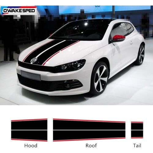 1 set Racing Sport Stripes Car Whole Body Decor Sticker For Volkswagen-Scirocco Auto Hood Roof Tail Vinyl Decals Accessories