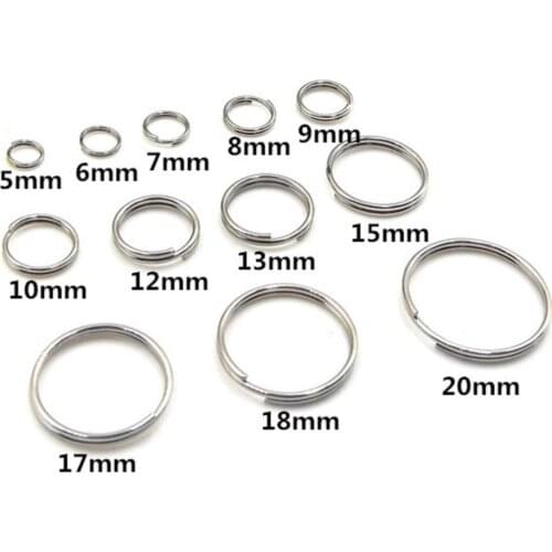 100pcs/lot 6-20mm 304 stainless steel Key Holder Split Rings Unisex Keyring Keychain Keyfob Accessories Keychain Making