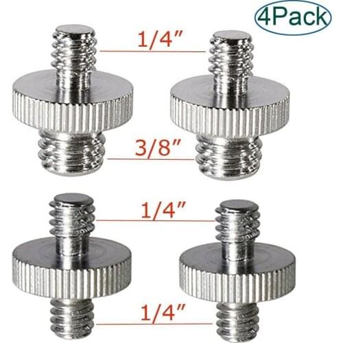 2 Pack(4Pcs) Camera 1/4" Male to 1/4" Male Screw and 1/4" Male to 3/8" Male thre