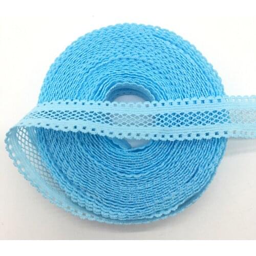 5Yards/lot 5/8" 15mm Light blue Bilateral Lace Grid Fold Over Elastic Spandex Lace Ribbon
