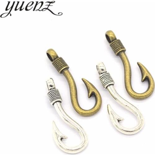 YuenZ 7pcs Antique Silver Plated Fish hook Charms Metal Pendants for Jewelry Making DIY Handmade Craft 36*14mm H07