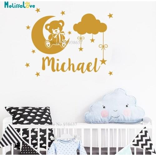 Large Size Personalized Bear Cloud Star Custom Name Sticker Baby Room Decal Nursery Decor BA020