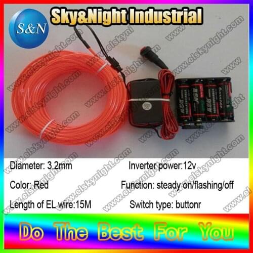 DYI Costume on party address flashing shinning el wire Red 15M+12v(8AA battery case) with Free shipping