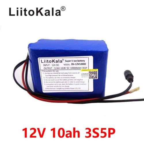 HK LiitoKala 100% New Protection Large capacity 12 V 10Ah 18650 lithium Rechargeable battery pack 12v 10000 mAh capacity