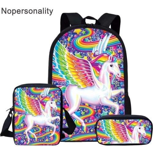 Nopersonality Rainbow Horse School Backpack Set for Teenage Girls Boys Student Kids Orthopedics Bookbag Children Satchel Enfant
