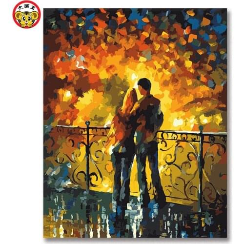 Lovers yearning for the future of his life Creative Diy digital oil painting by numbers drawing hand painted picture Wall Decor