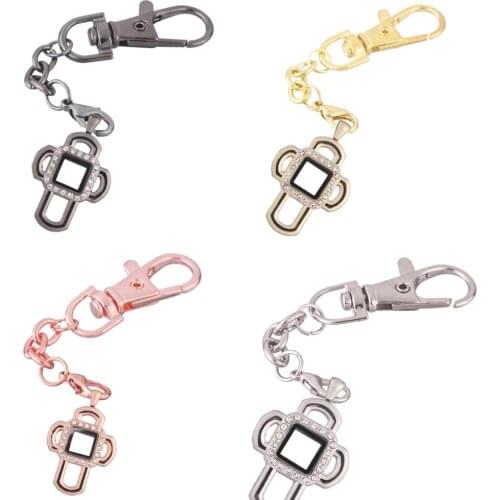 1pcs Cross square Rhinestone Alloy Floating charm Locket Keychain with Lobster clasp DIY twist memory Glass locket Key chain