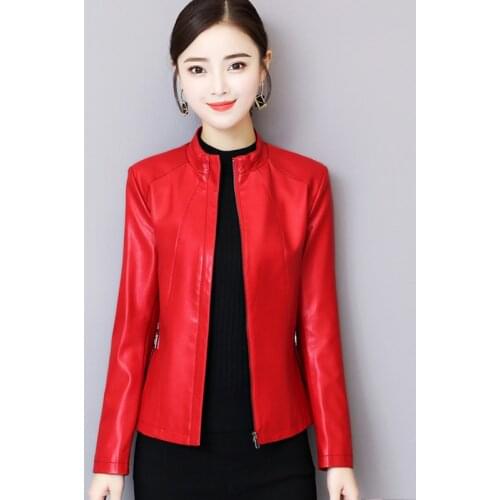 Womens Black Elegant Faux Leather Jackets Ladies Stand Collar Long Sleeve Slim Soft Sheepskin Leather Coat 5XL Female Outerwear