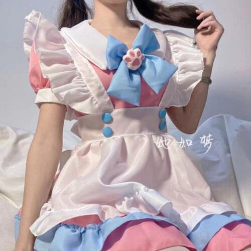 Ruffles Summer White Strap Sexy Dress Girls Maid Dress Kawaii Gothic Clothes Lolita Lace Costume Tops Bow Party Women Clothing