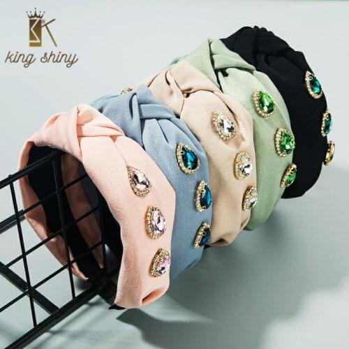 Summer Design Woman Turban Classic Bowknot Crystal Headband Vintage Water Drop Crystal Solid Color Headband Girls Party Accessoy