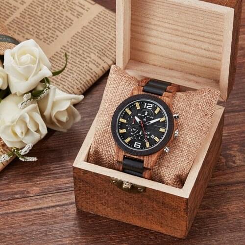 To Boyfriend/Husband/Son/Dad Customize Carve Fashion Natural Wooden Wrist Watch Men Luminous Hands Calendar Business Luxury Gift