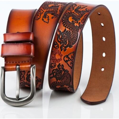 Cow genuine leather men belts 2019 newest arrival embossed hot design jeans belt for male fashion women waist belt