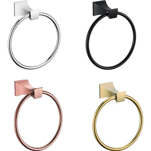 Matte Black Finish Stainless Steel Bathroom Towel Holder Screw Wall Mounted Towel Hanger Luxury Rose Gold Towel Rings