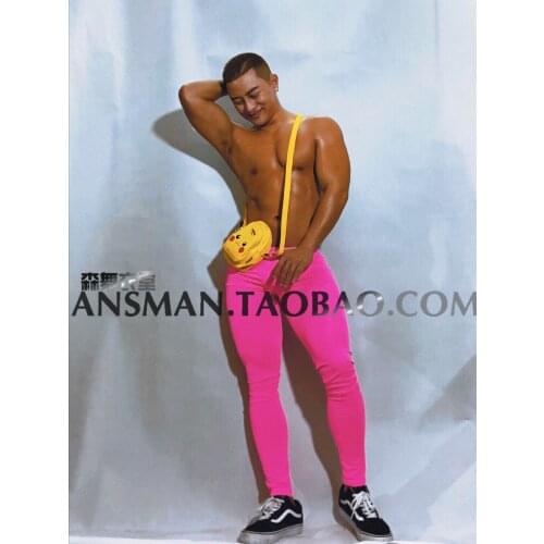 Nightclub Bar Cowboy Gay Fetish European and American Muscular Men Fluorescent Pink Tights Dance Team Dance Carnival Costume