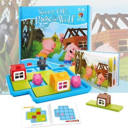 Kids Educational Toys Child Smart Hide & Seek Board Games Three Little Piggies 48 Challenge with Solution Games IQ Training Toys