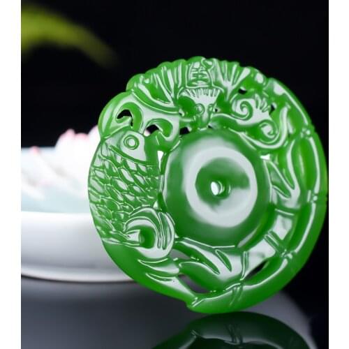 Natural Green Hand-carved Hollow Rain Jade Pendant Jewelry Necklace Over The Years More Than Pendant