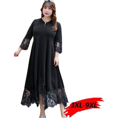 2019 plus size lace dress sexy party dress long sleeve 3XL 6XL 9XL black maxi large fall dresses for women vestidos long sleeve