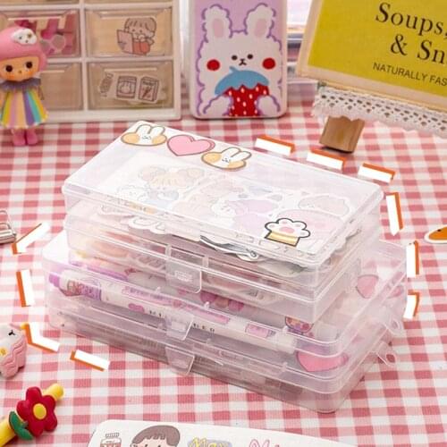 Transparent Storage Box Plastic Boxes Rectangular Desktop Stationery Jewelry Sticker Tool Storage Box Simple Empty Organizer