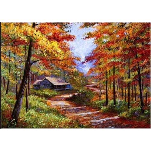 Counted Cross Stitch Kits Needlework Embroidery - Crafts 14 ct Aida DMC Color DIY Arts Handmade Home Decor - Cabin in the Woods