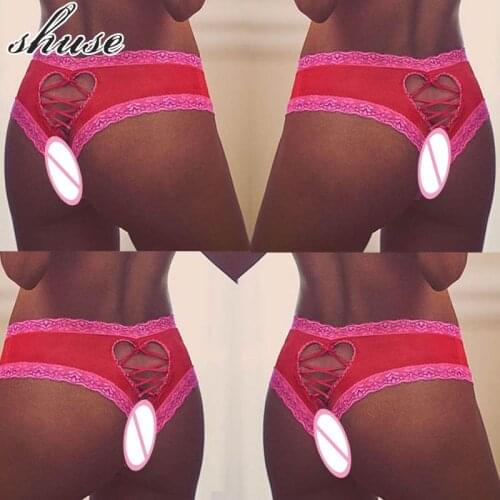 Sexy Open Crotch Panties Womens Lingerie Red Low Waist Thong Bottoms Cheeky Hot Erotic Porn Babydoll Sex Nightwear