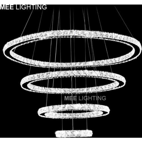 Diamond Crystal LED Pendant Lighting Lamp Mirror Stainless Steel LED Cristal Light 4 Rings Led Drop Lustre for Home Decoration