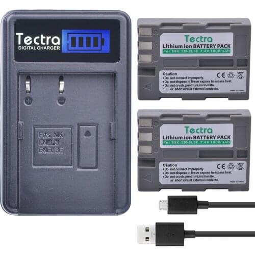 Tectra 2pcs EN-EL3e ENEL3e Camera Li-ion Battery + LCD USB Charger for Nikon D50 D70 D70s D80 D90 D100 D200 D300 D300S